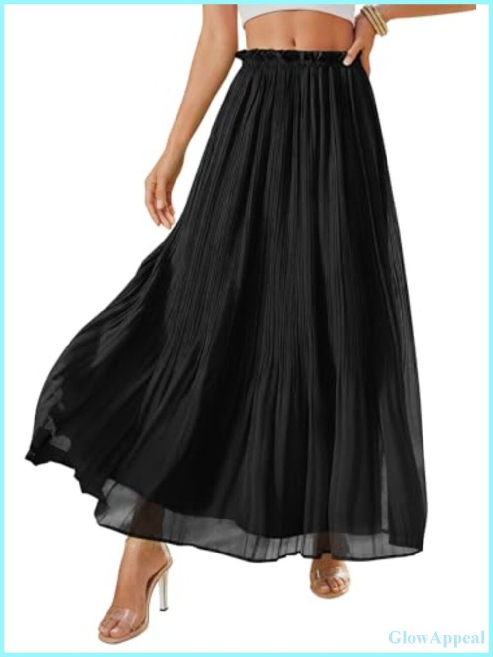 Pleated Midi Skirt High Waisted Chiffon Flowy A-Line Casual Summer